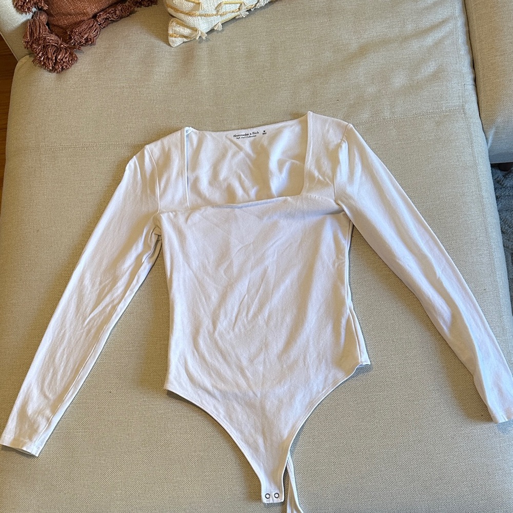 Abercrombie & Fitch White Long Sleeve Square Neck Bodysuit